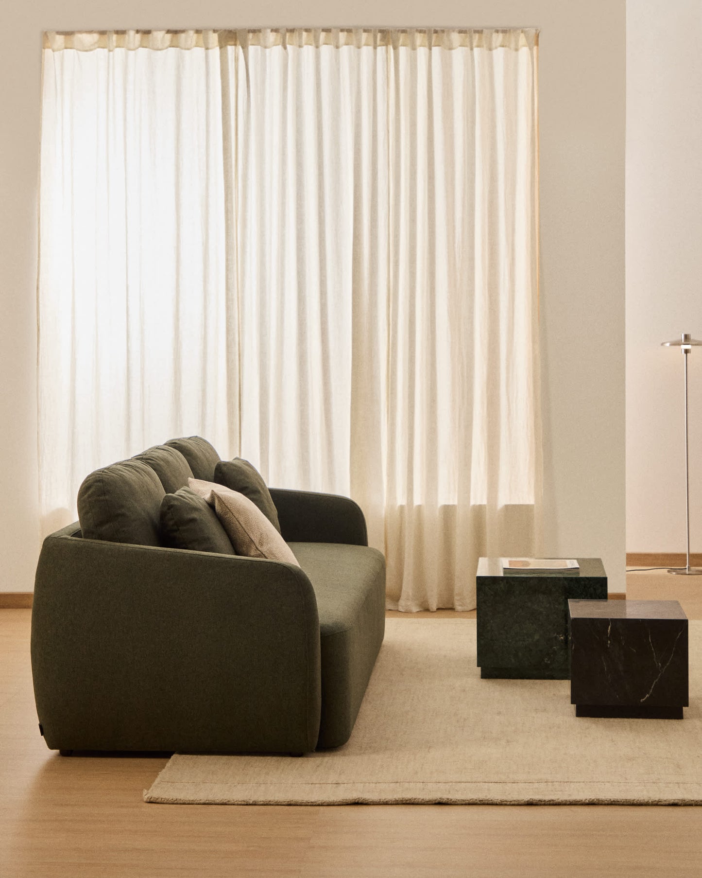 Divano letto Laira 3 posti in ciniglia verde scuro 218 cm