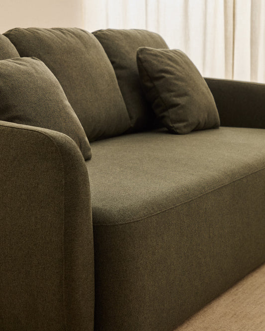 Divano letto Laira 3 posti in ciniglia verde scuro 218 cm
