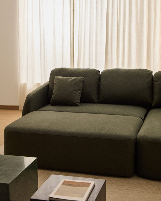 Divano letto Laira 3 posti in ciniglia verde scuro con chaise longue destra 246 cm