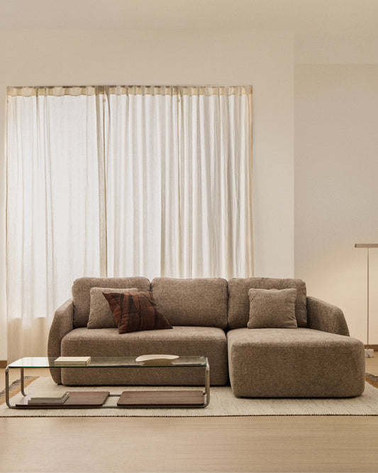 Divano letto Laira 3 posti in ciniglia tortora con chaise longue destra 246 cm