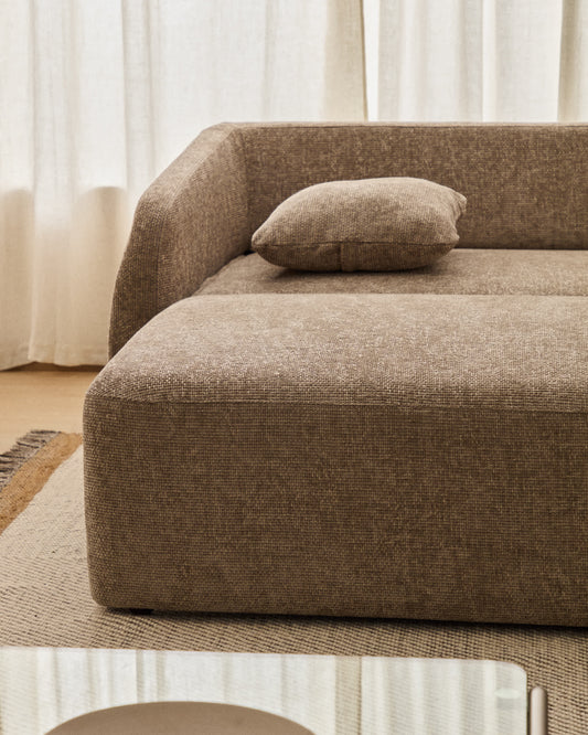 Divano letto Laira 3 posti in ciniglia tortora con chaise longue destra 246 cm