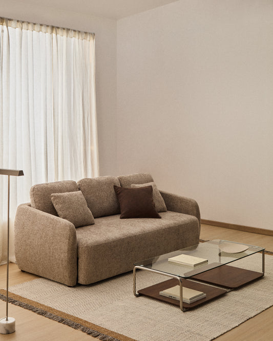 Divano letto Laira 3 posti in ciniglia tortora 218 cm