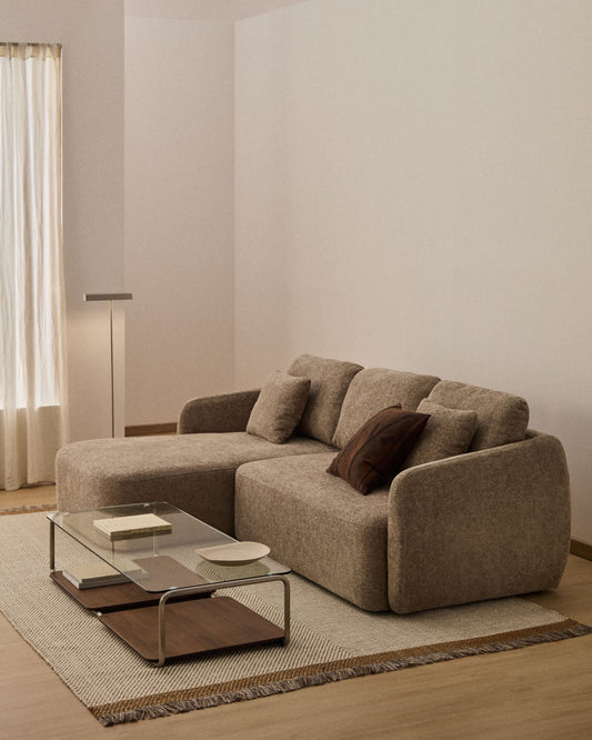 Divano letto Laira 3 posti in ciniglia tortora con chaise longue sinistra 246 cm
