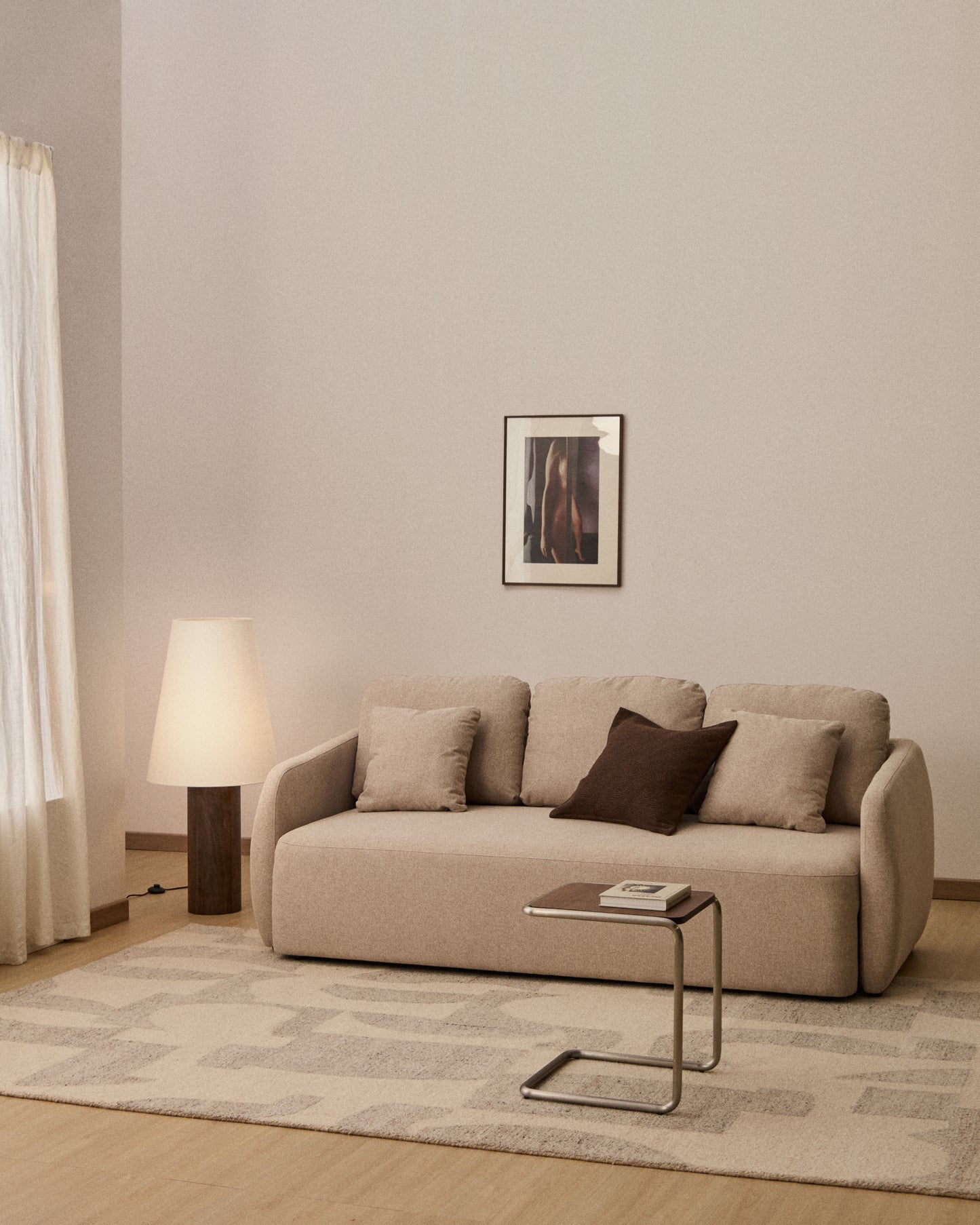 Divano letto Laira 3 posti in ciniglia beige 218 cm