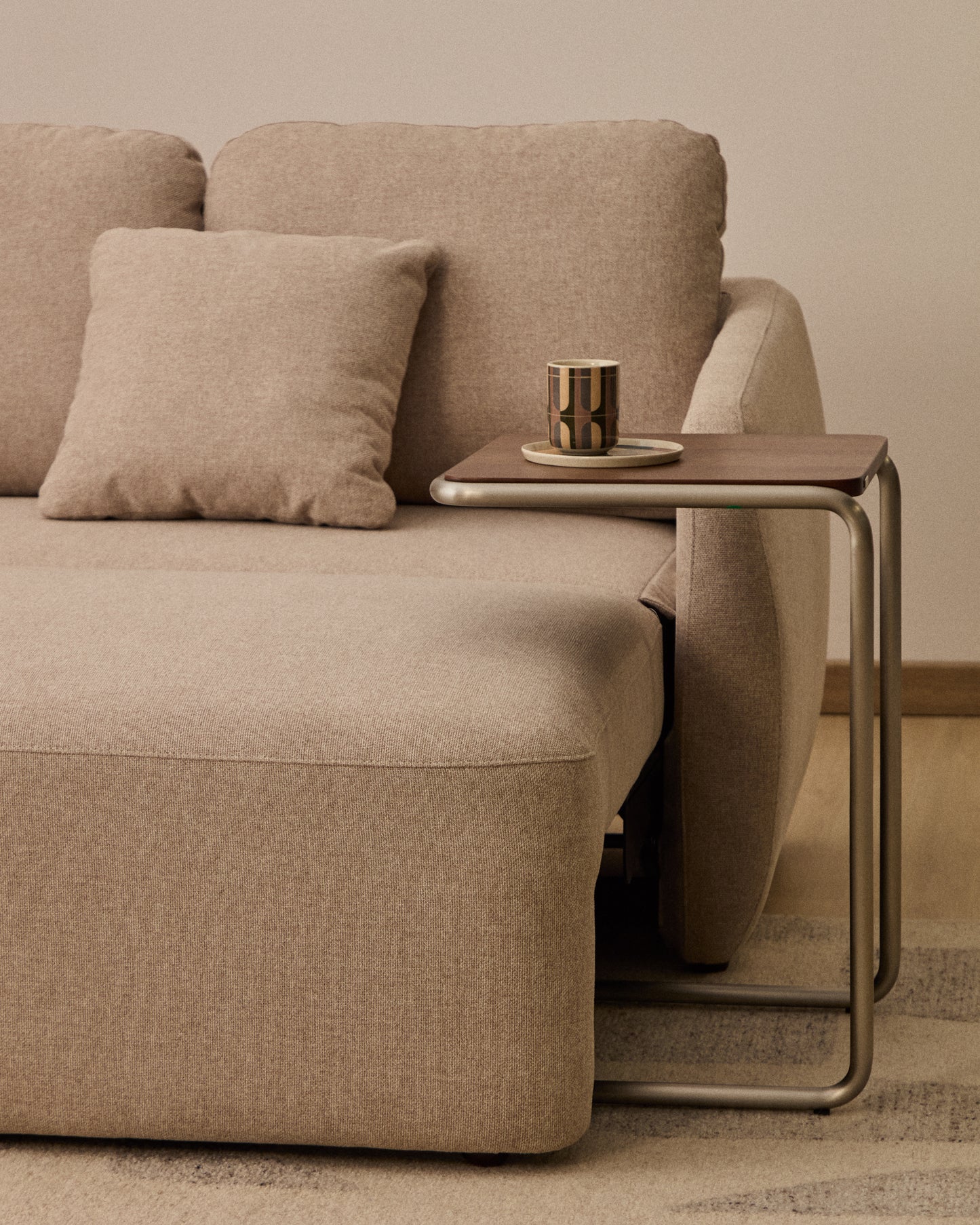 Divano letto Laira 3 posti in ciniglia beige 218 cm
