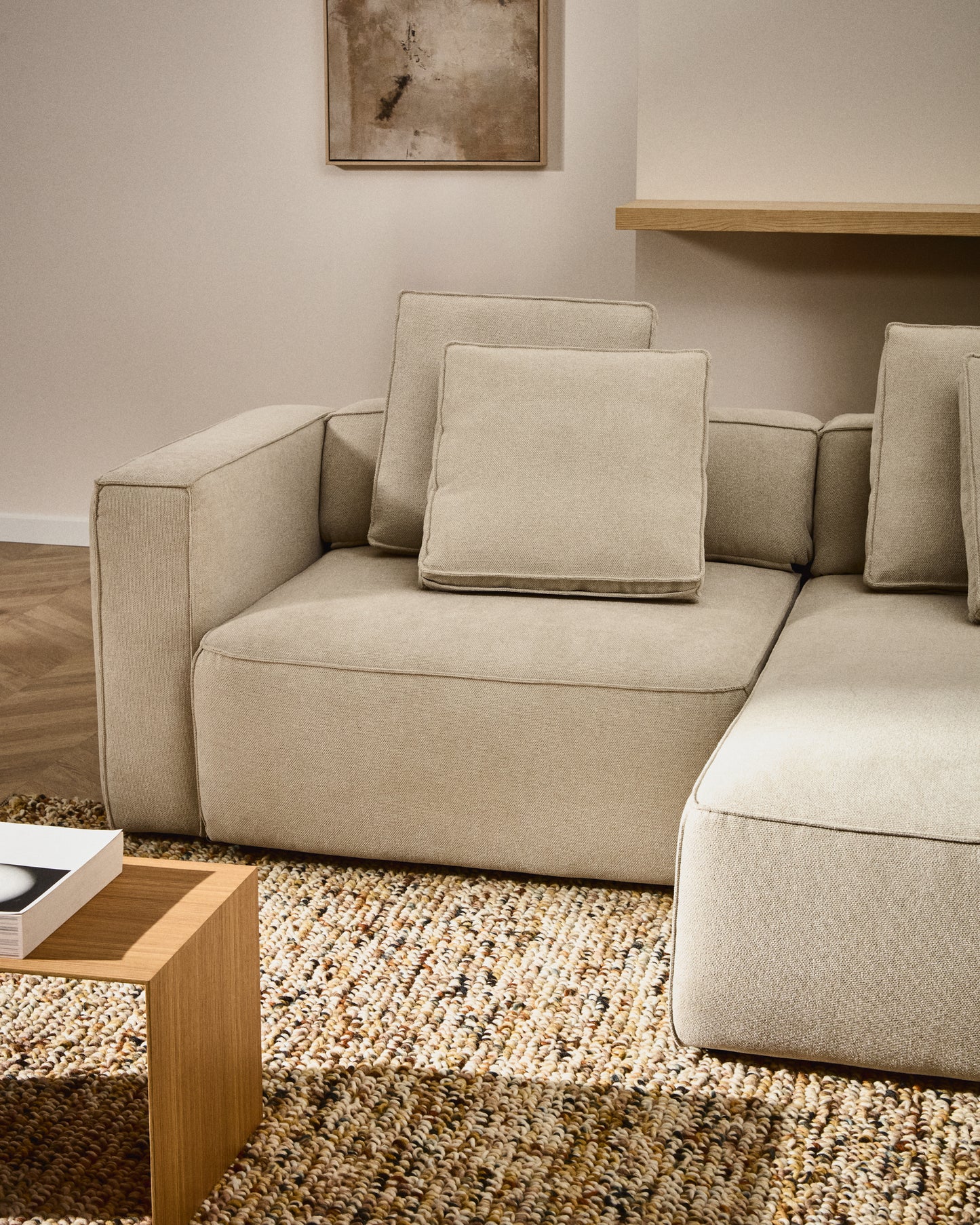 Divano letto Marela 3 posti con chaise longue destra in ciniglia beige 236 cm