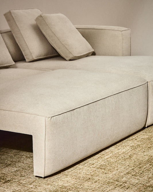 Divano letto Marela 3 posti con chaise longue destra in ciniglia beige 276 cm