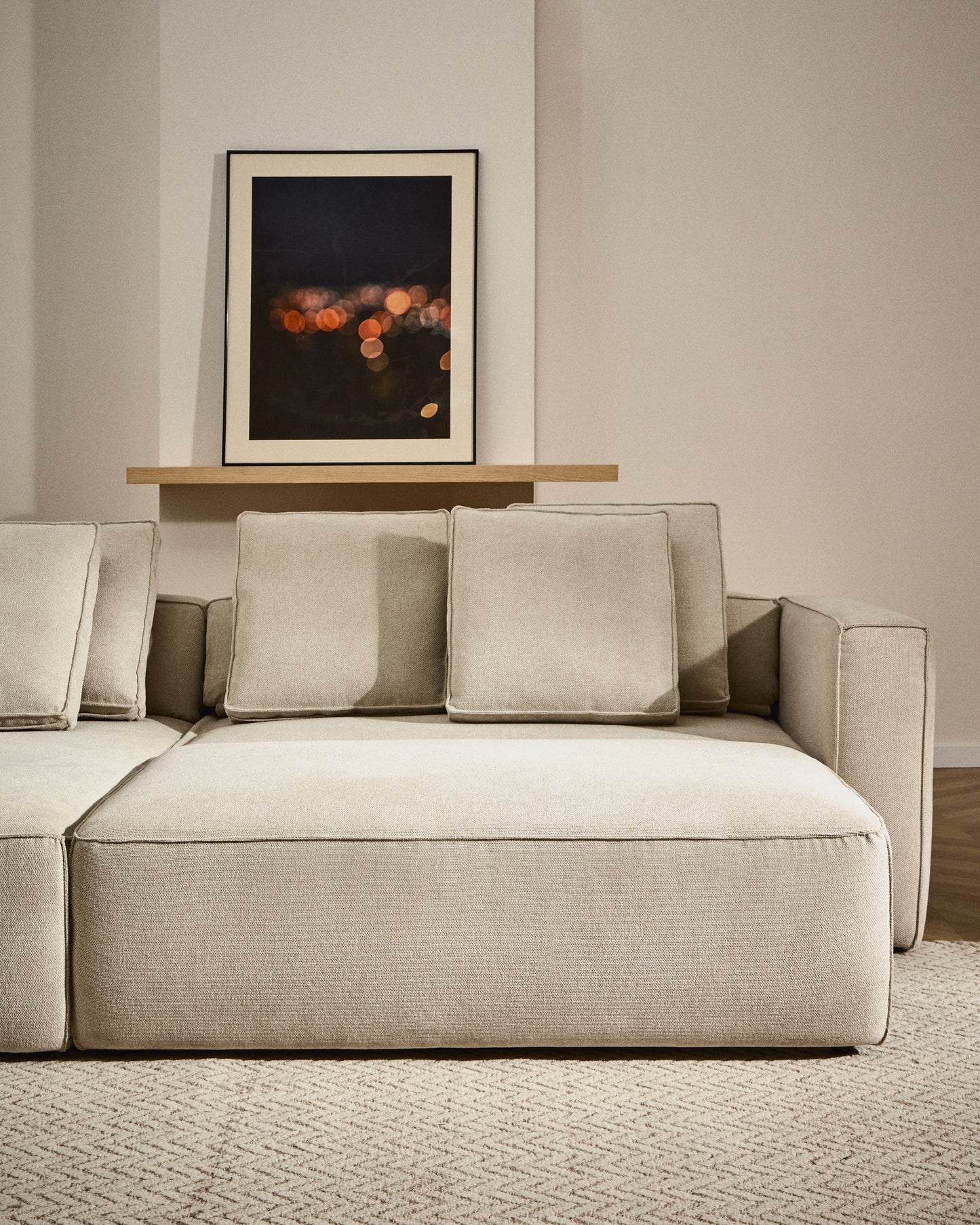 Divano letto Marela 3 posti con chaise longue sinistra in ciniglia beige 276 cm