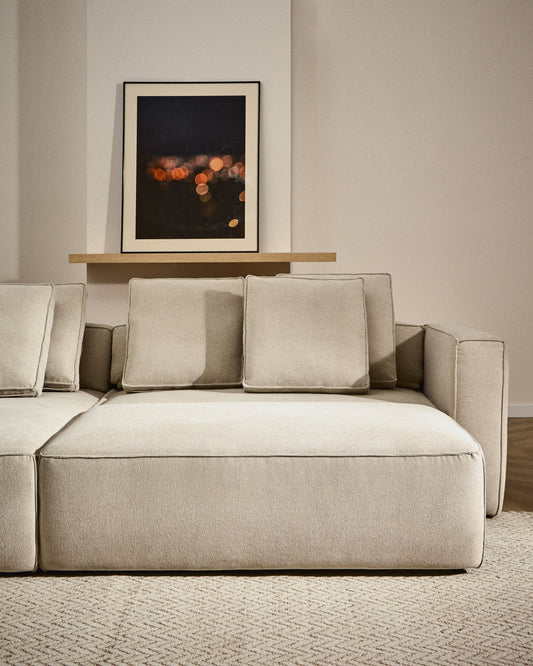 Divano letto Marela 3 posti con chaise longue sinistra in ciniglia beige 276 cm