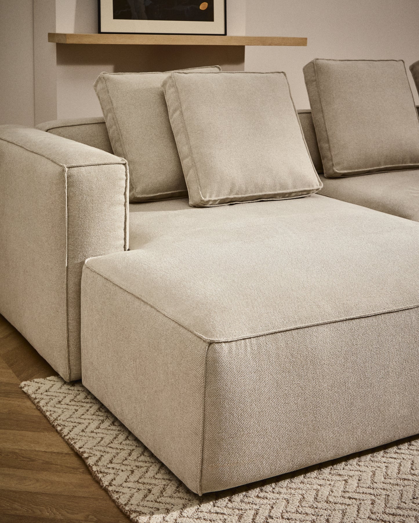Divano letto Marela 3 posti con chaise longue sinistra in ciniglia beige 276 cm