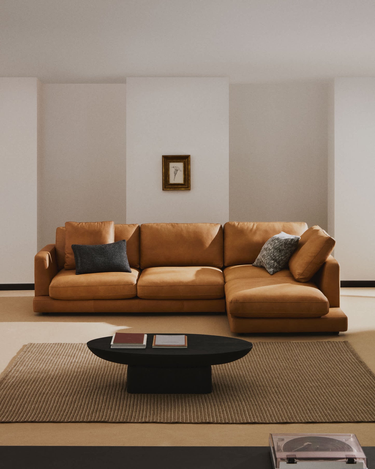 Divano Gala 4 posti in pelle con chaise longue destra marrone 300 cm
