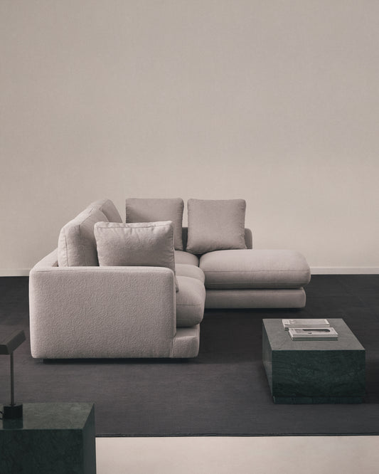 Divano Gala 4 posti in micro bouclé grigio con chaise longue destra 300 cm