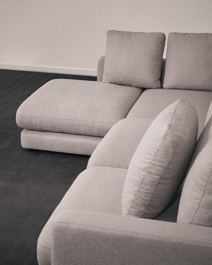 Divano Gala 4 posti in micro bouclé grigio con chaise longue sinistra 300 cm