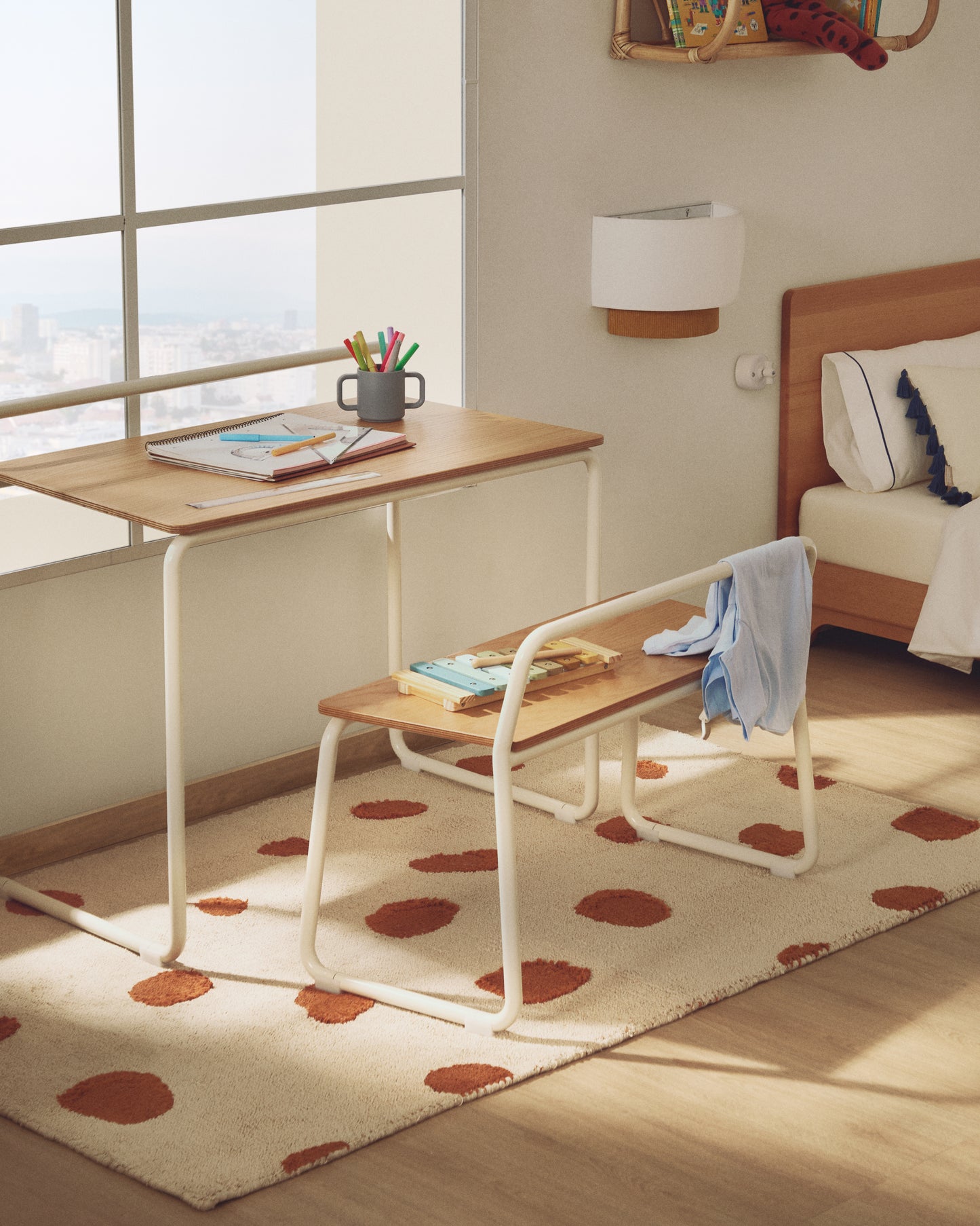 Tappeto Tandani in cotone beige con disegno di ghepardo arancione 90 x 150 cm