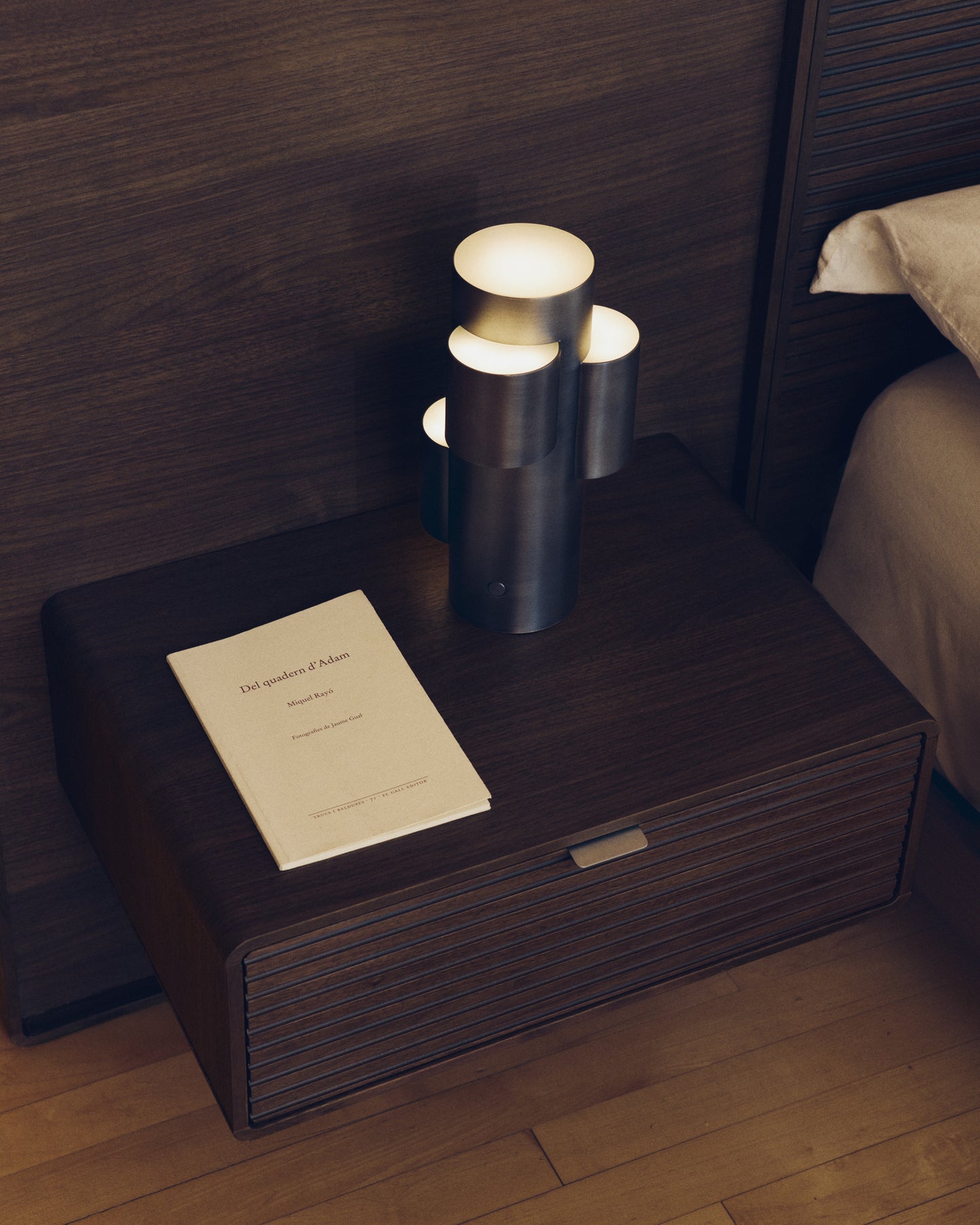 Lampada da tavolo portatile a LED Adrina in metallo grigio scuro con finitura spazzolata