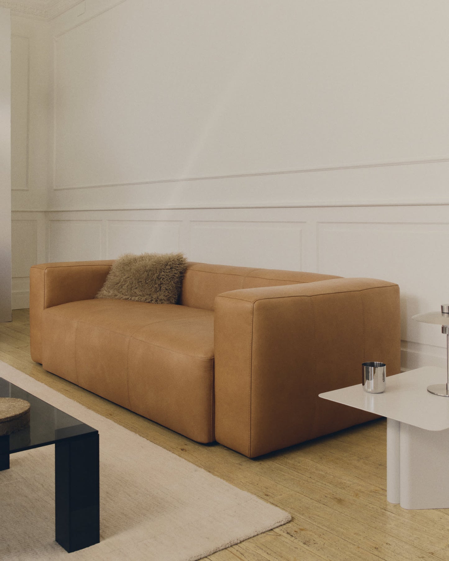 Divano Blok in pelle marrone a 3 posti 240 cm