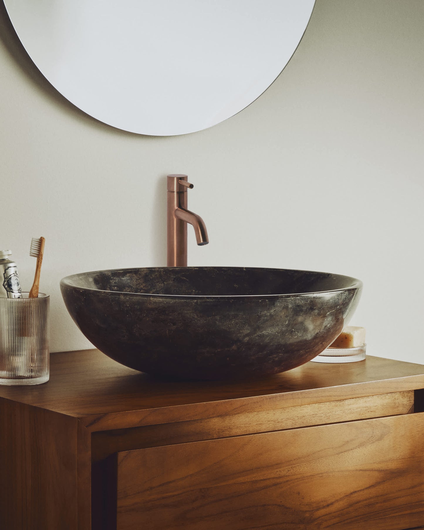 Lavabo da appoggio Darnen in marmo grigio Ø 35 cm