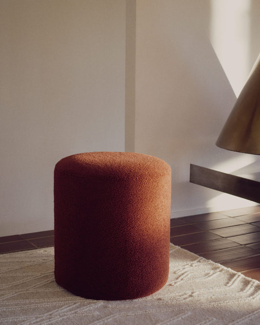 Pouf sfoderabile Kaeli in tessuto bouclé terracotta Ø 43 cm
