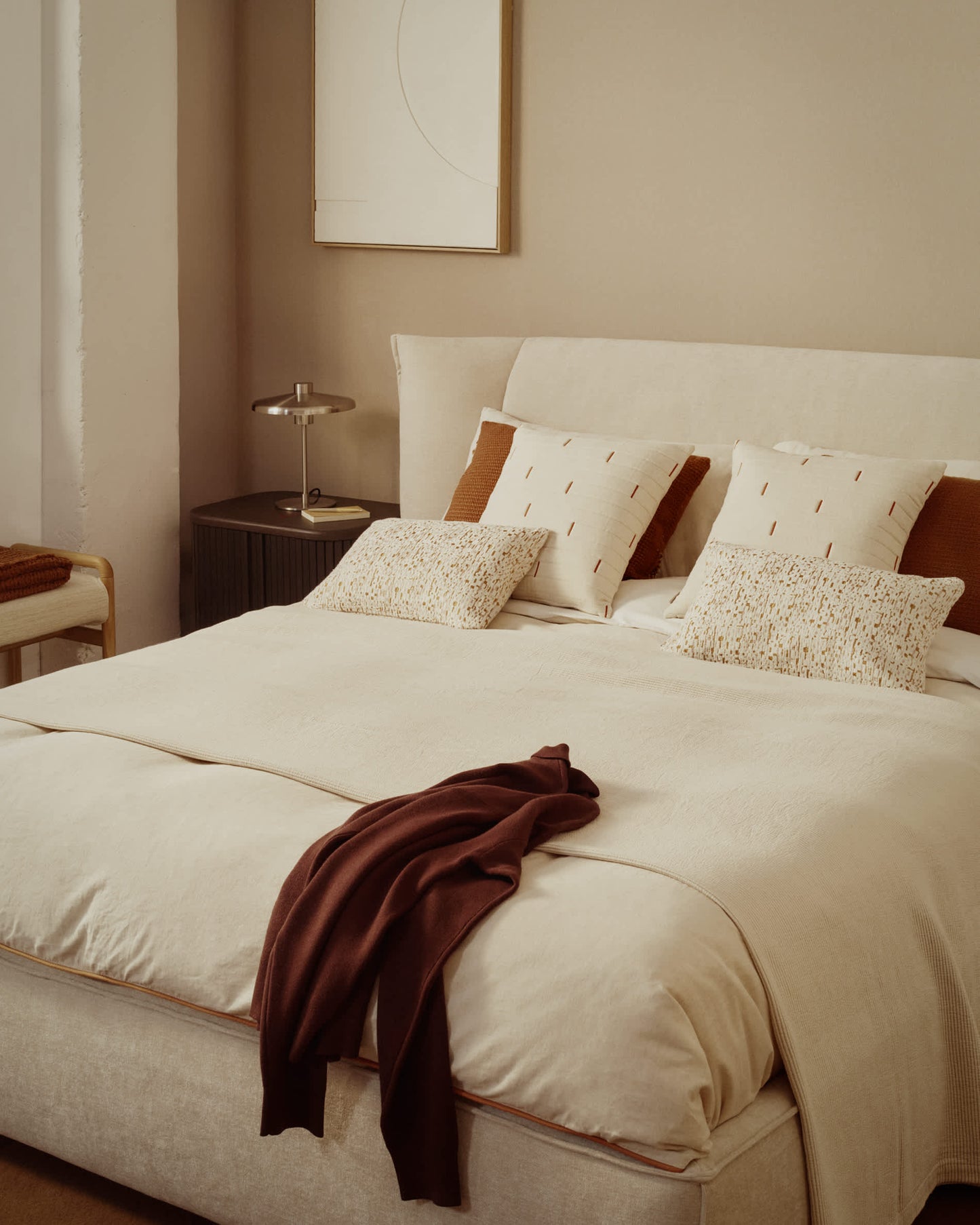 Letto sfoderabile Arvian in ciniglia beige con contenitore apribile per materasso 160 x 200 cm