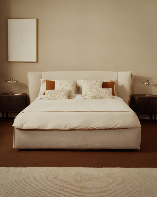 Letto sfoderabile Arvian in ciniglia beige con contenitore apribile per materasso 160 x 200 cm
