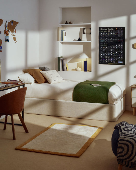 Letto contenitore sfoderabile con apertura laterale Nelzi in ciniglia écru per materasso da 90 x 200 cm