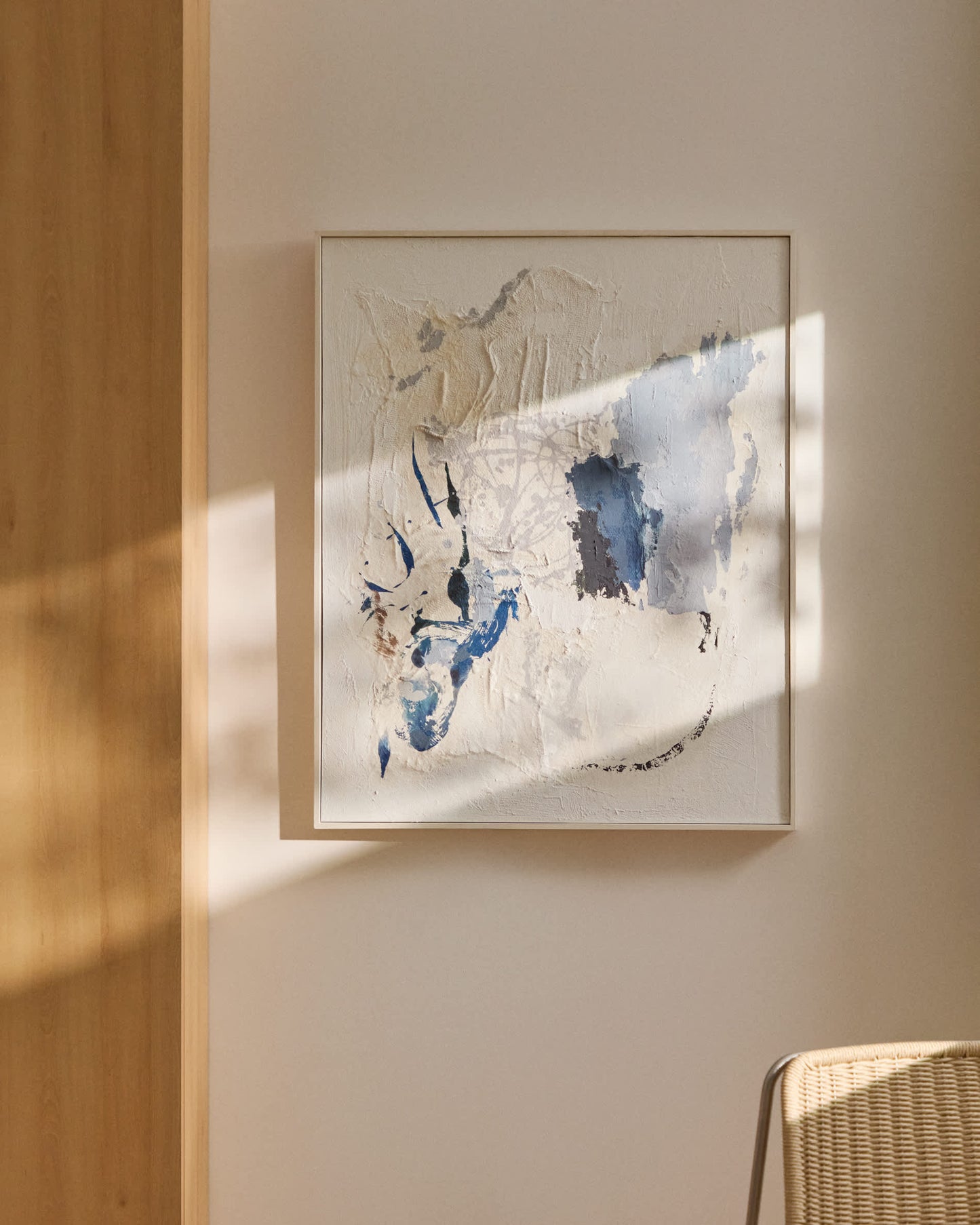 Quadro astratto Erale grigio e blu dipinto a mano (80 x 100 cm)