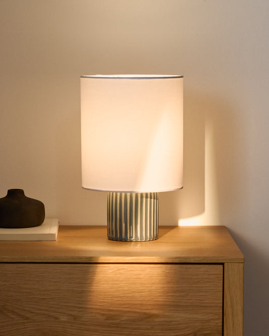 Lampada da tavolo Eshe in ceramica con finitura verde e bianca