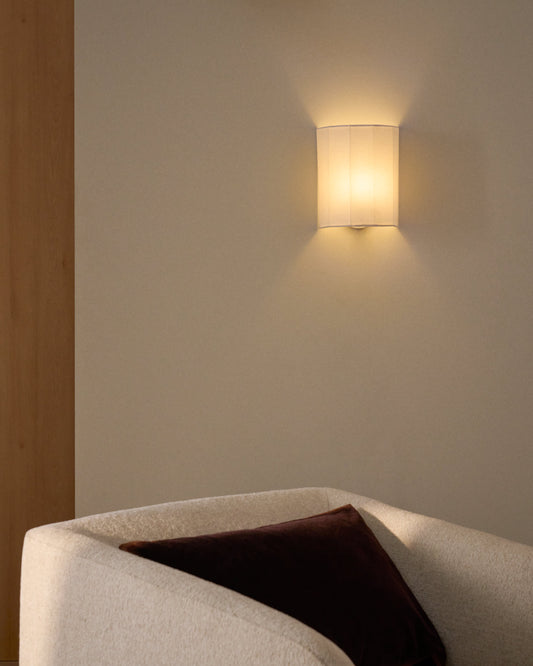 Applique da parete Lumeni di legno di caucciù e lino beige 20 cm