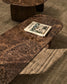 Tavolino da salotto Pirita in marmo marrone e gambe in rovere massiccio con finitura scura 147 x 65 cm FSC 100%