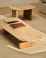 Tavolino da salotto Pirita in travertino beige e gambe in rovere massiccio con finitura naturale 147 x 65 cm FSC 100%