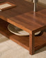 Tavolino da salotto Norani in legno massiccio e impiallacciatura di acacia 150 x 70 cm