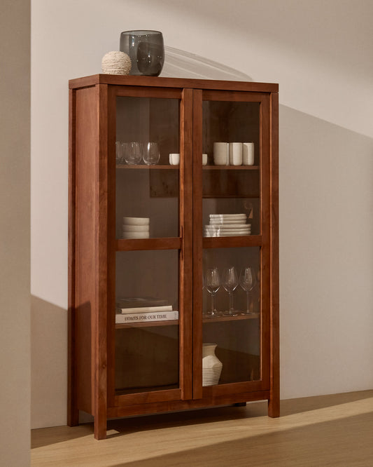 Vetrina Norani in legno massiccio e impiallacciatura di acacia 110 x 185 cm