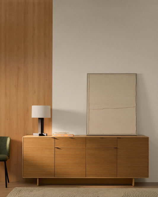 Credenza Norlen 4 ante e 2 cassetti in impiallacciato di rovere con finitura naturale FSC Mix Credit 194,5 x 78 cm