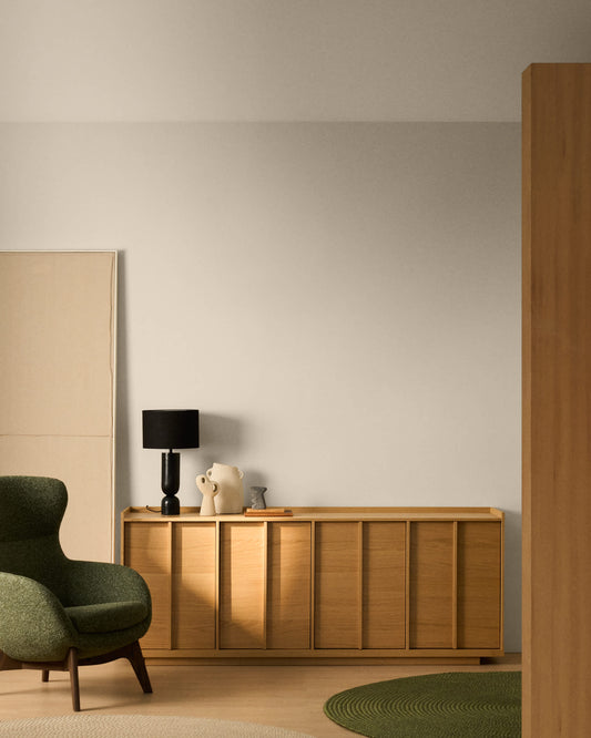 Credenza Onix in impiallacciatura di rovere con finitura tono naturale 200 x 80 cm FSC Mix Credit