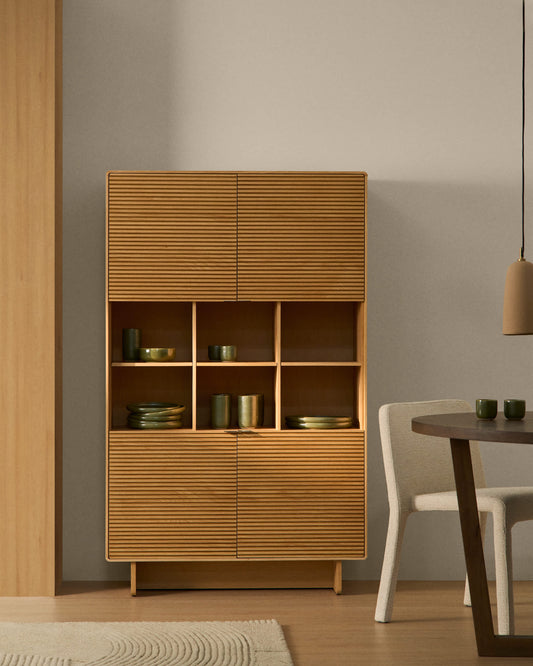 Credenza alta Norlen 4 ante in impiallacciato di rovere con finitura naturale FSC Mix Credit 100 x 163 cm