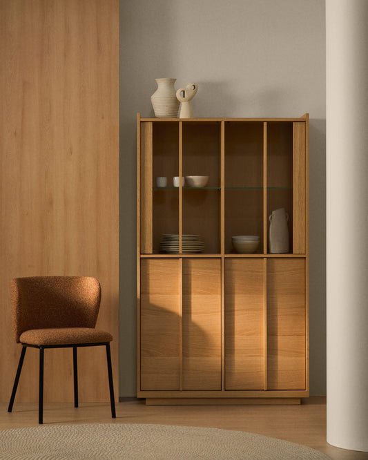 Vetrina Onix in legno massello di rovere e impiallacciatura di rovere finitura tono naturale 100 x 170 cm FSC Mix Credit