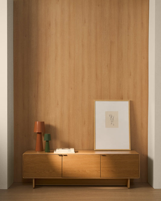 Mobile TV Norlen 3 ante in impiallacciato di rovere con finitura naturale FSC Mix Credit 150 x 40 cm