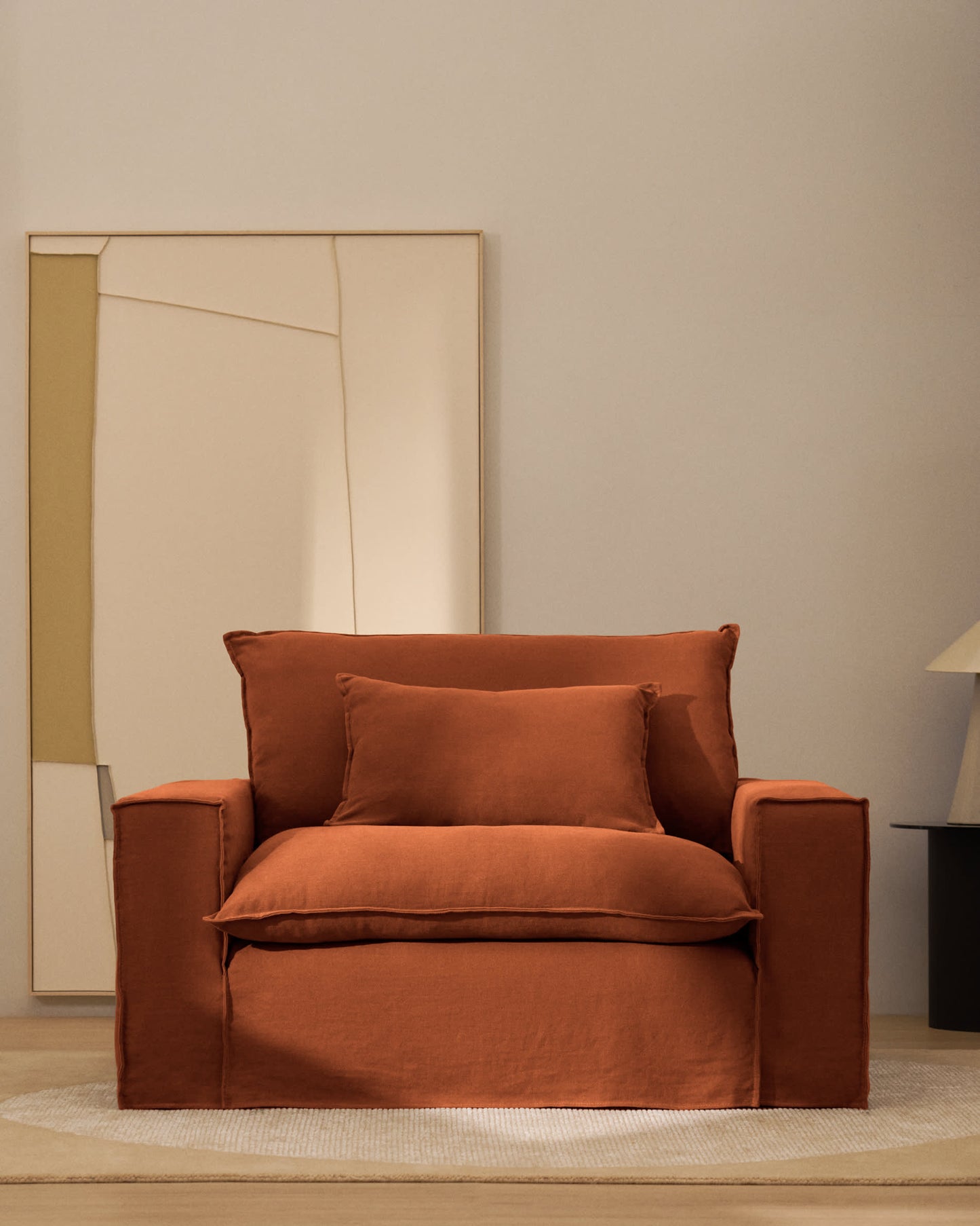 Poltrona sfoderabile Anarela in 100% lino terracotta 150 cm FSC Mix Credit