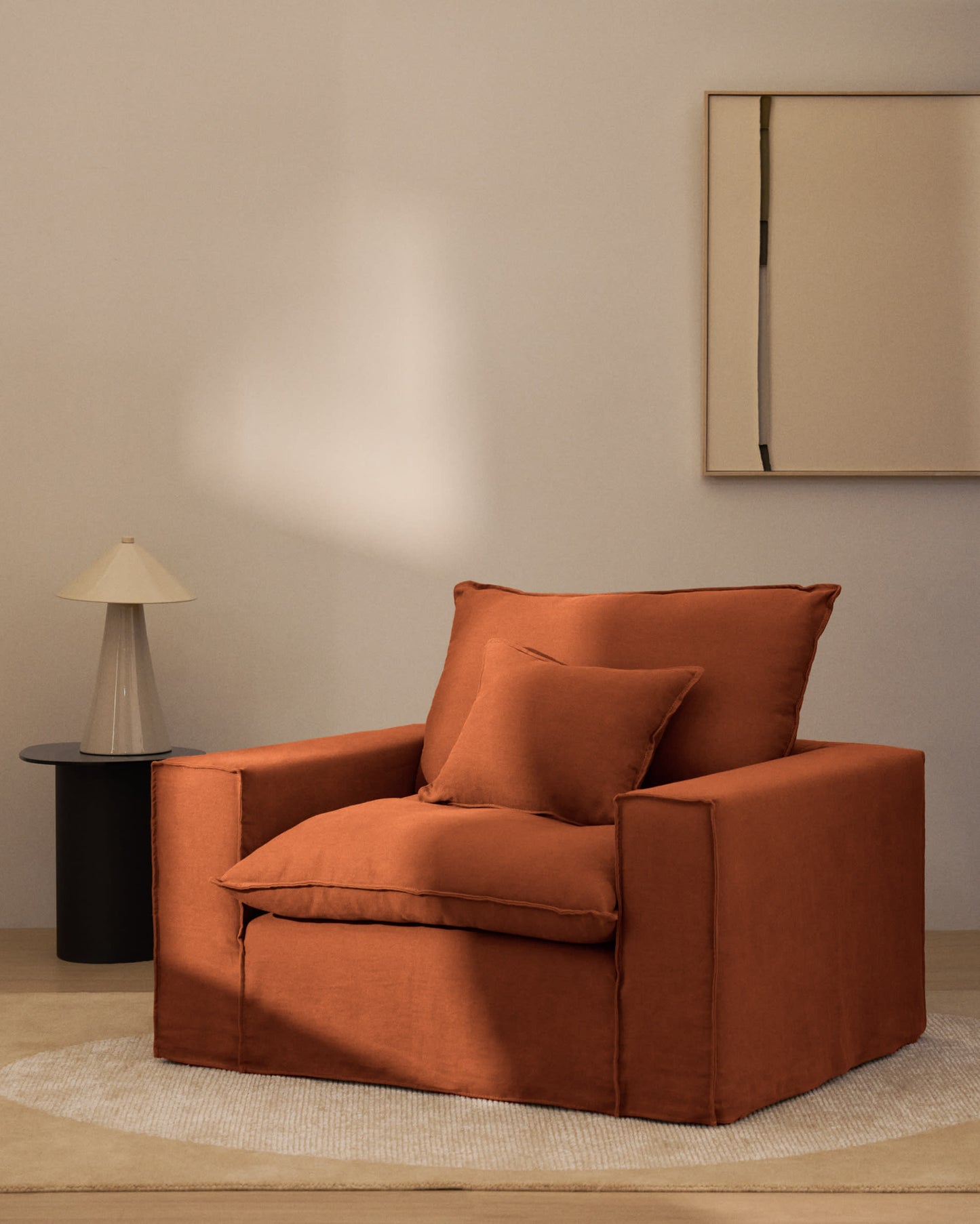 Poltrona sfoderabile Anarela in 100% lino terracotta 130 cm FSC Mix Credit