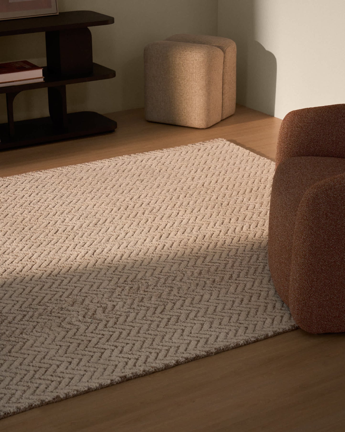 Tappeto Calira in lana jacquard intrecciata beige 230 x 160 cm