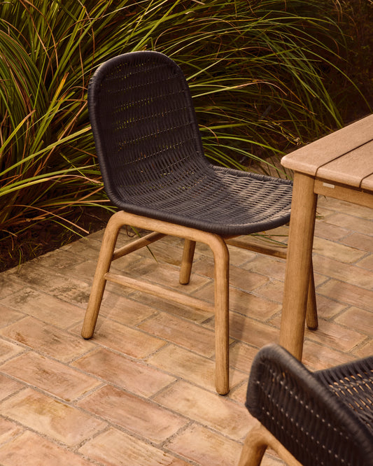 Sedia Alipa in legno massiccio di acacia e corda grigio scuro