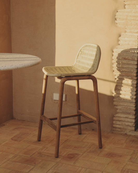 Sgabello Alipa in legno massiccio di acacia e corda ecru 75 cm FSC 100%