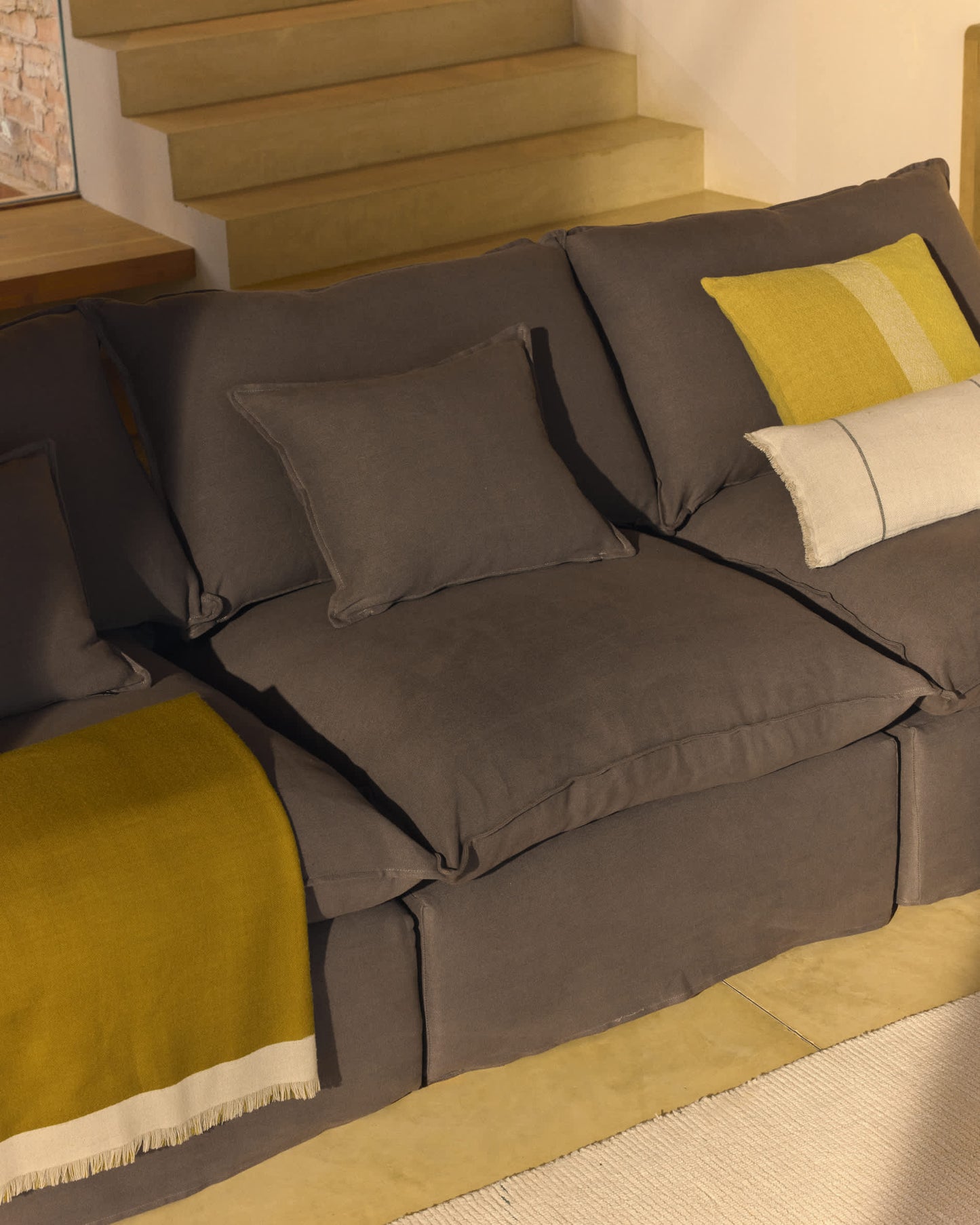 Divano modulare sfoderabile Anarela 3 posti in 100% lino tortora 270 cm FSC Mix Credit