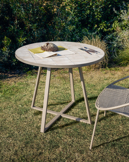 Tavolo rotondo Tella in acciaio zincato tortora e piastrelle beige Ø 120 cm