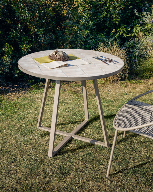 Tavolo rotondo Tella in acciaio zincato e piastrelle beige Ø 90 cm