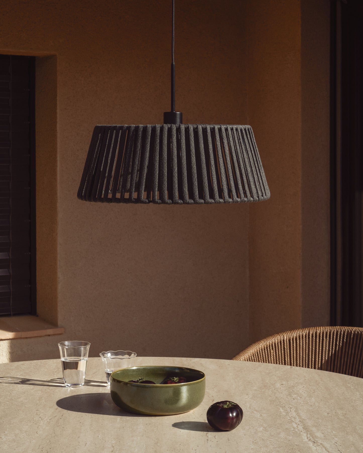 Paralume per lampada da soffitto Aldet in corda piatta nera Ø 46 cm
