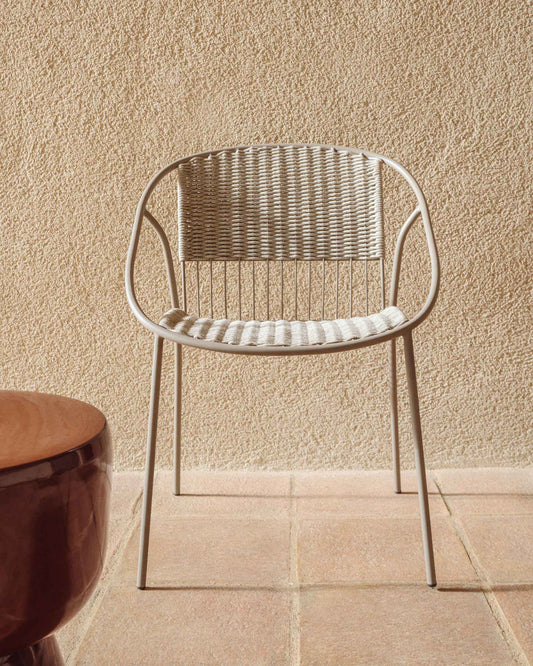Sedia impilabile da esterno Atrani in acciaio zincato e corda color tortora