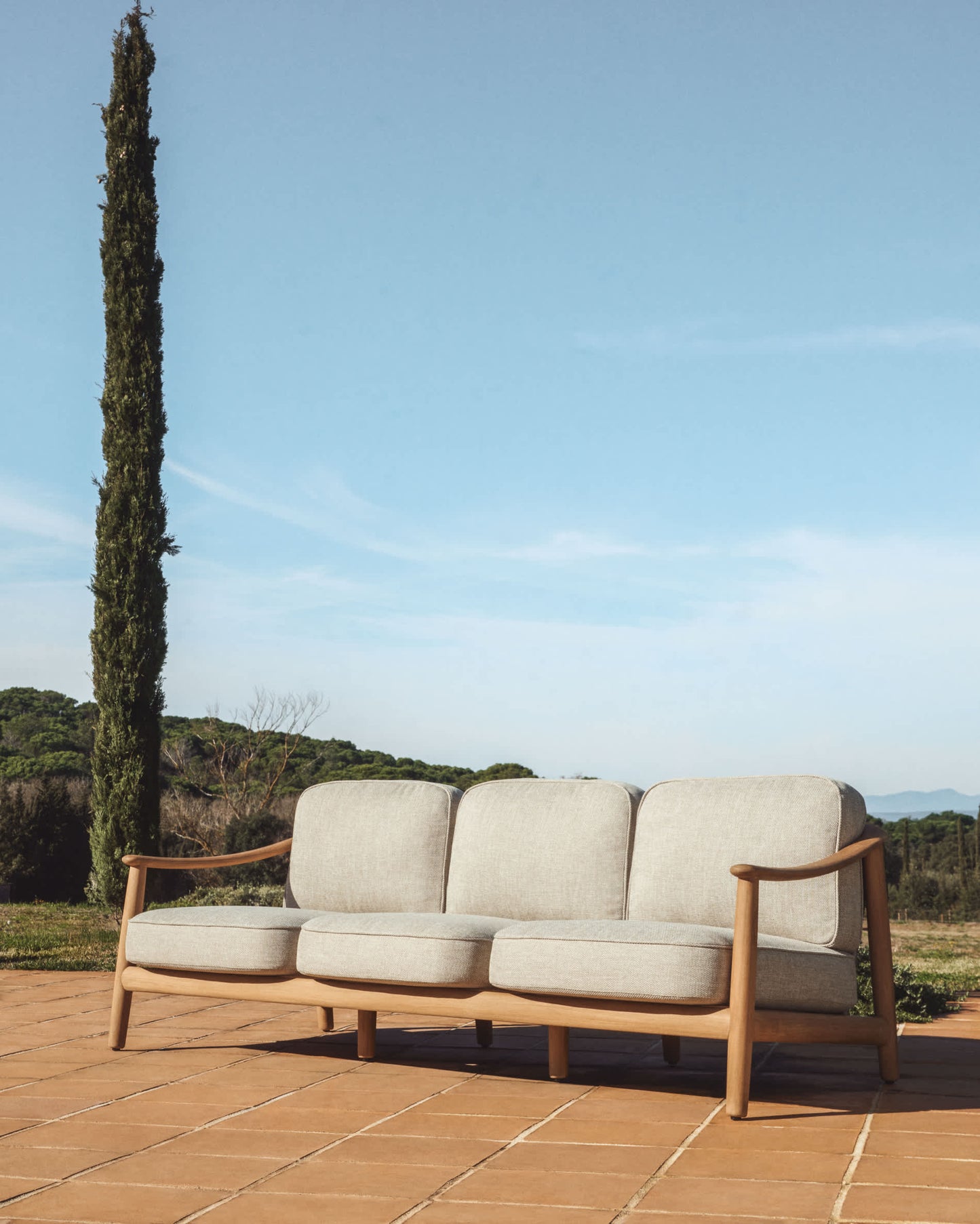 Divano 3 posti da esterno Elunda in teak massiccio FSC 100% 215 cm