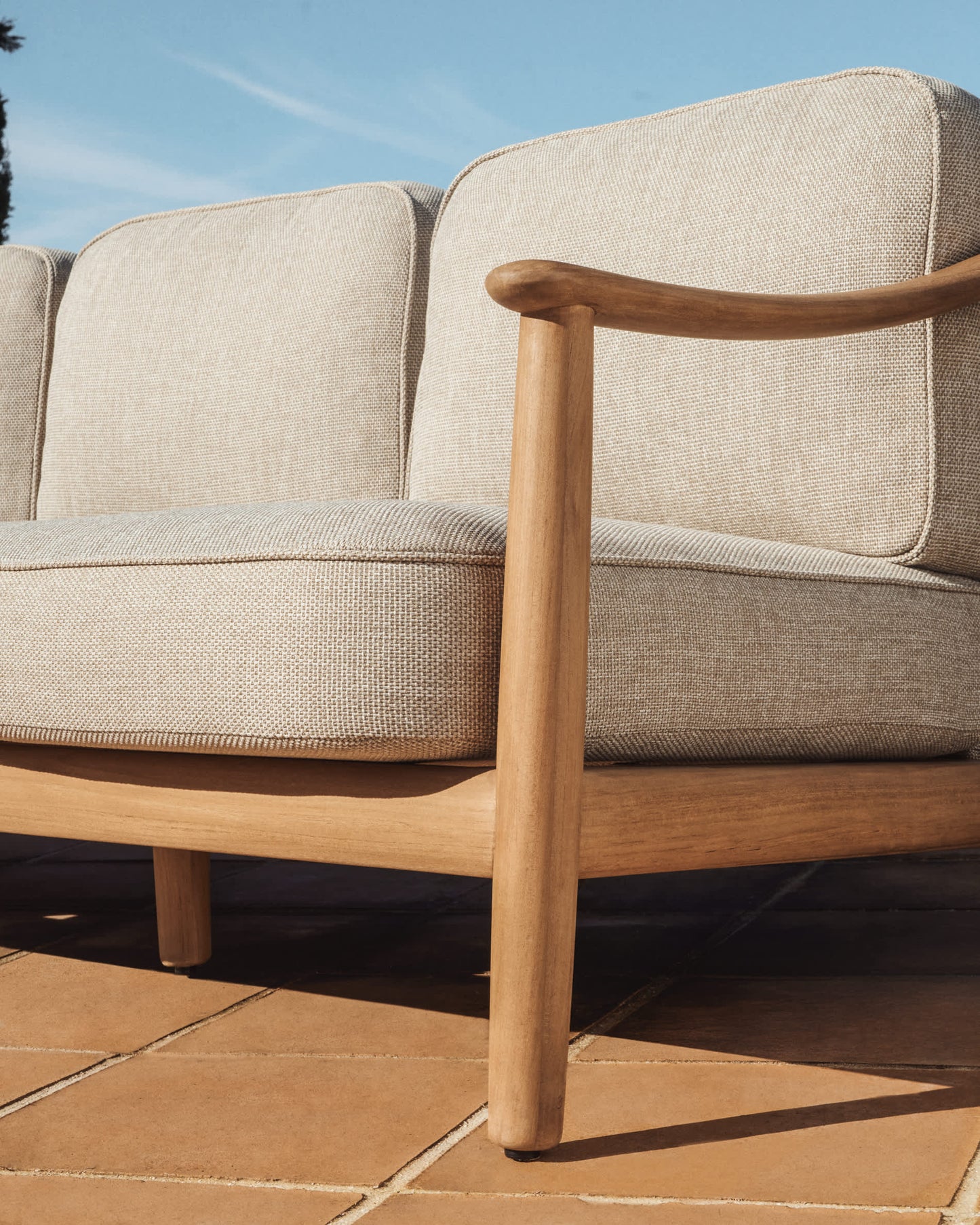 Divano 3 posti da esterno Elunda in teak massiccio FSC 100% 215 cm