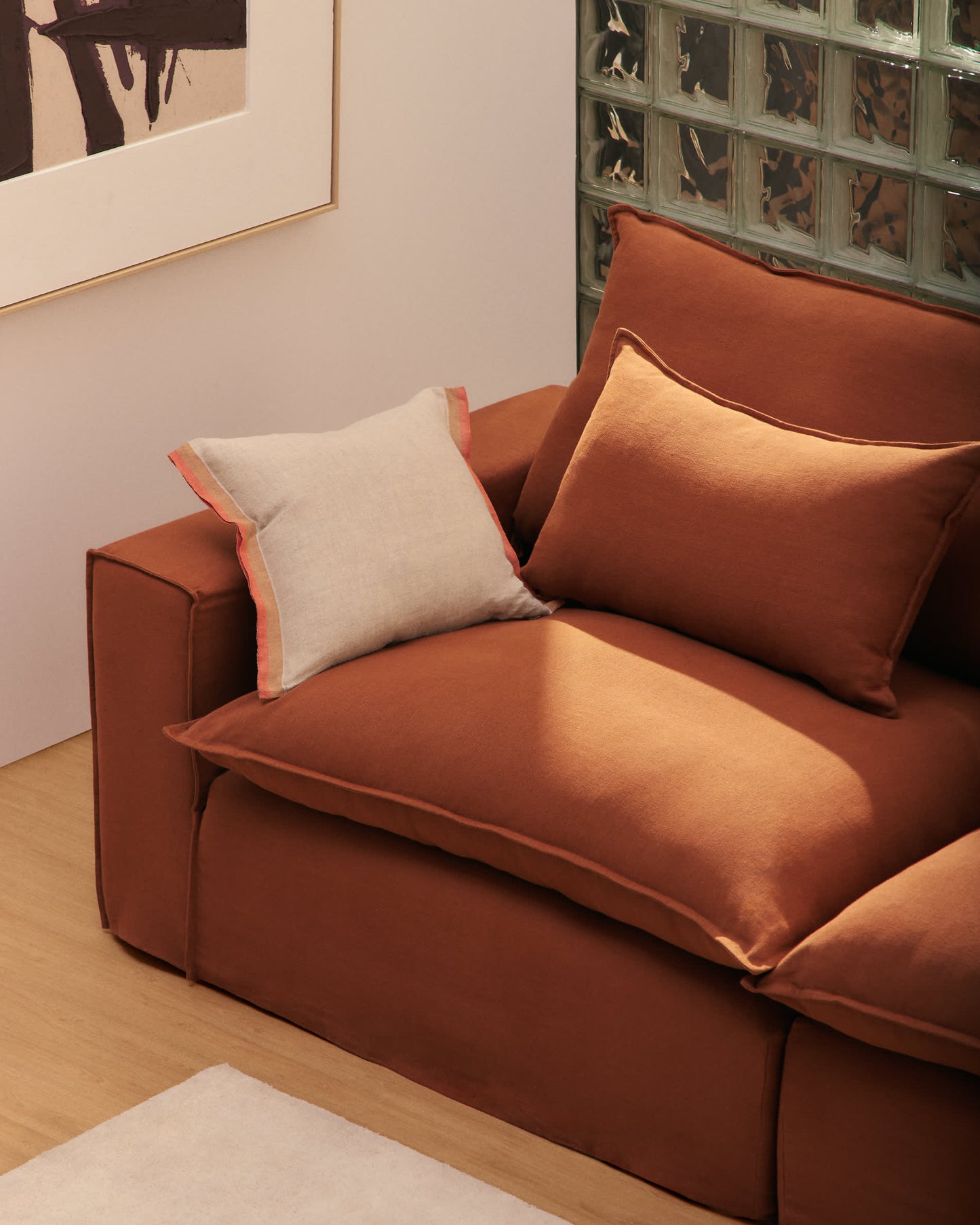Divano sfoderabile Anarela 2 posti in 100% lino color terracotta 240 cm FSC Mix Credit